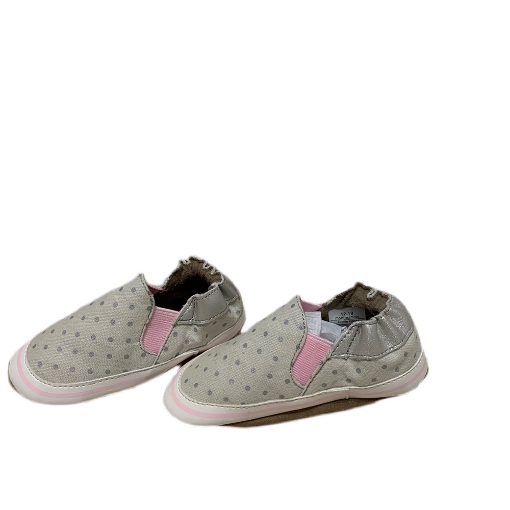 Robeez 12-18 month Gray Dot/Pink Soft Sole Shoes